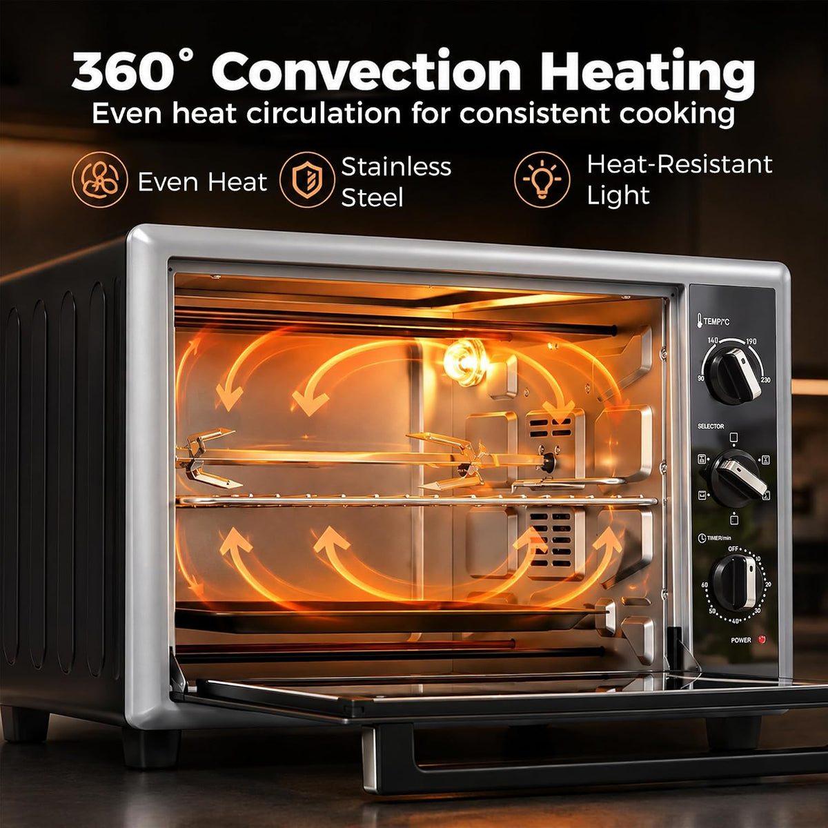 HOMCOM 36L Mini Oven with Convection, Rotisserie, Preheat, 1500 W, Black