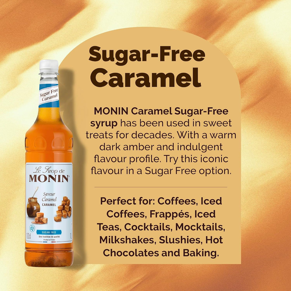 MONIN Premium Caramel Sugar Free Syrup 1L for Coffee and Cocktails. Vegan-Friendly, Allergen-Free, 100 Percent Natural Flavours and Colourings. Sugar-Free Coffee Syrup