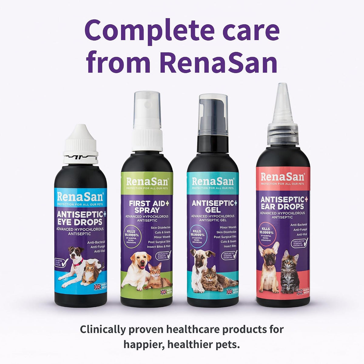 RenaSan Antiseptic Eye Drops (60 ml) – Eye Disinfection, Alcohol-Free, Non-Irritating and Natural Eye Cleaning Solution for Dogs, Cats, Reptiles, Poultry, Avian & Livestock (PACKAGING MAY VARY)