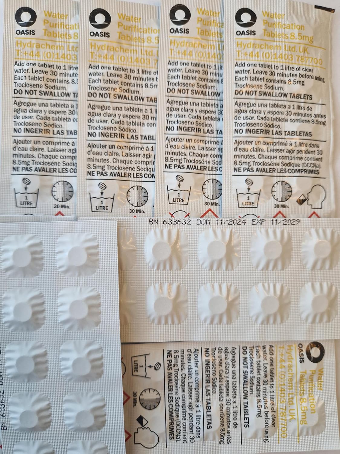 Water Purification Units - 100 Tablets, 1 tablet treats 1 liter of water, 8.5mg, Product shelf life 5 years