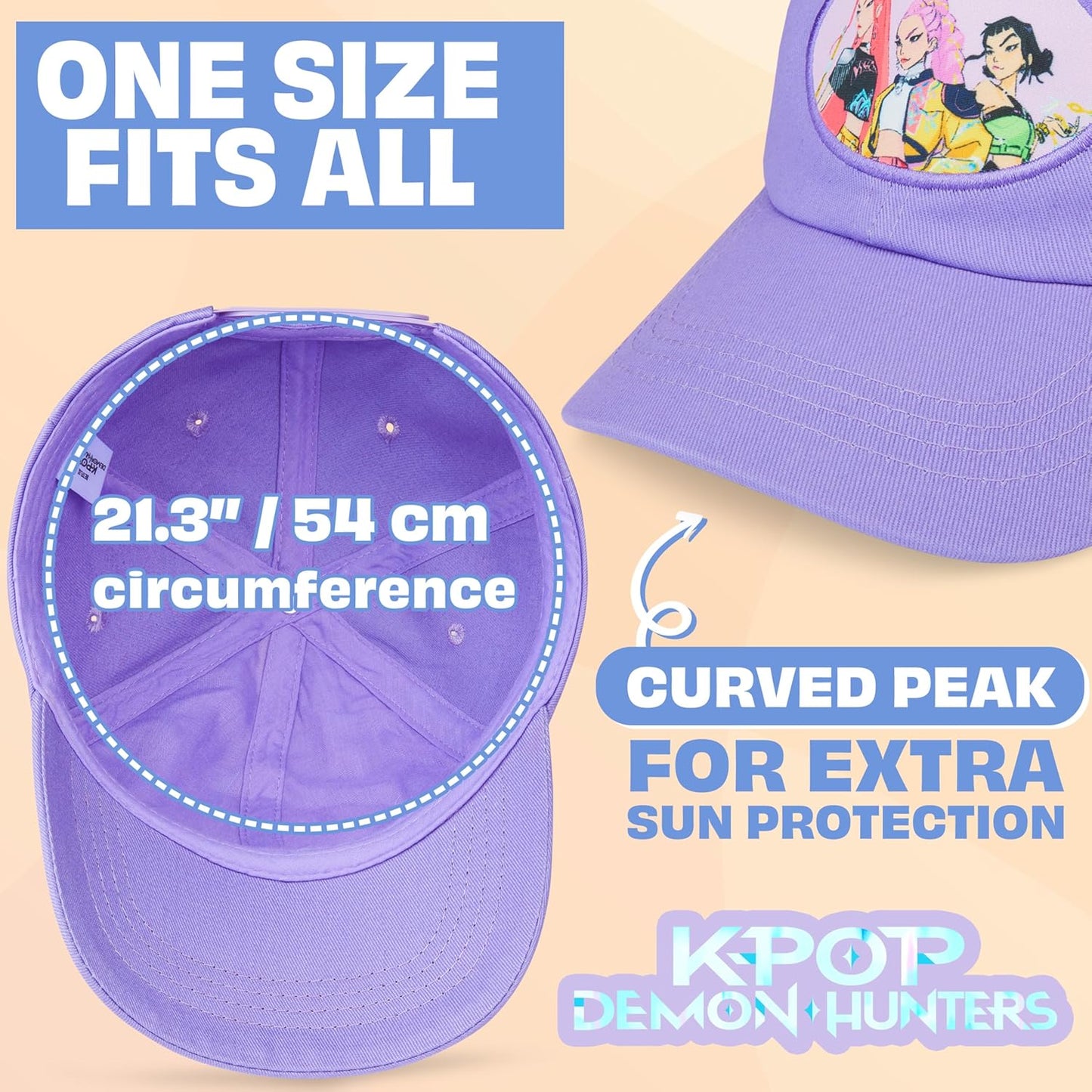Get Trend Kpop Demon Hunters Huntrix Girls Baseball Cap, Adjustable Cotton Snapback Trucker Cap, Purple Sun Hat for Girls, Summer Bucket Hat, Travel Holiday Accessories, Kpop Gifts