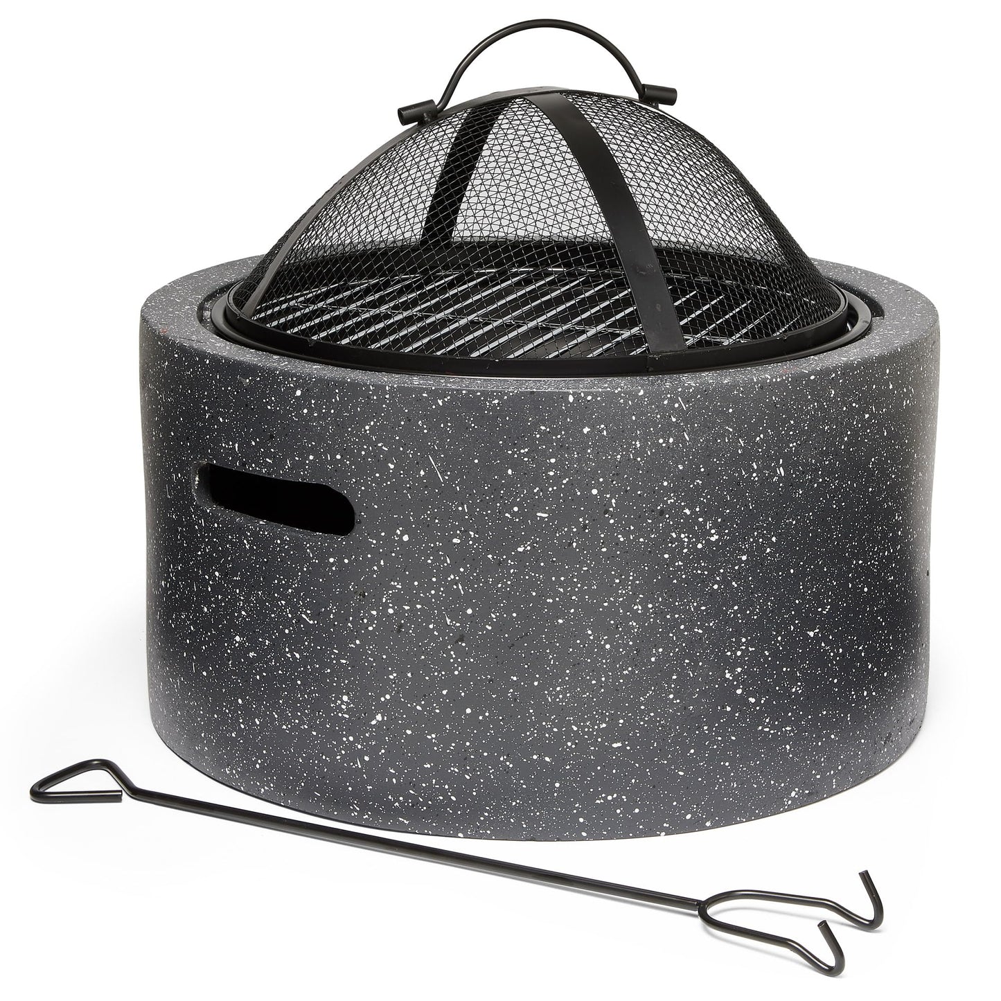 VonHaus Fire Pit – 2 in 1 Firepit with BBQ Cooking Grill for Outdoor, Garden, Patio – MgO Material, Stone Effect Finish, Fire Poker & Mesh Cover Included, Carry Handles – Use Wood or Charcoal to Fuel