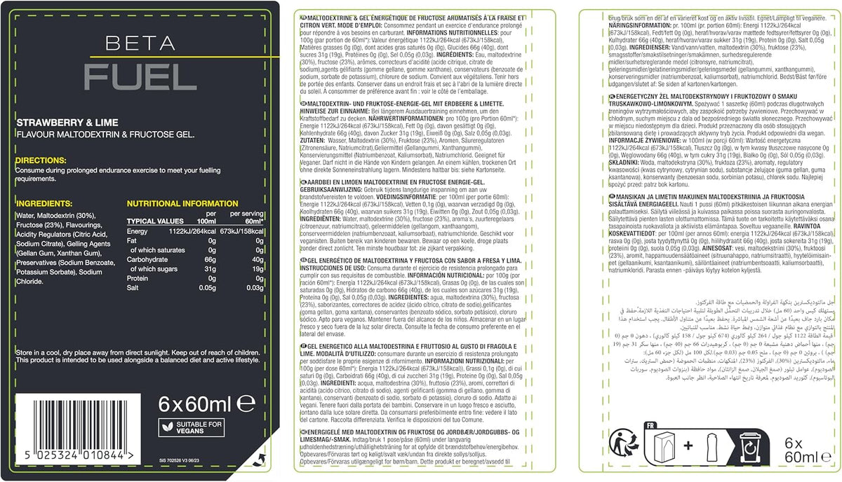Science in Sport BETA Fuel Gels, Strawberry & Lime, 6 x 60ml