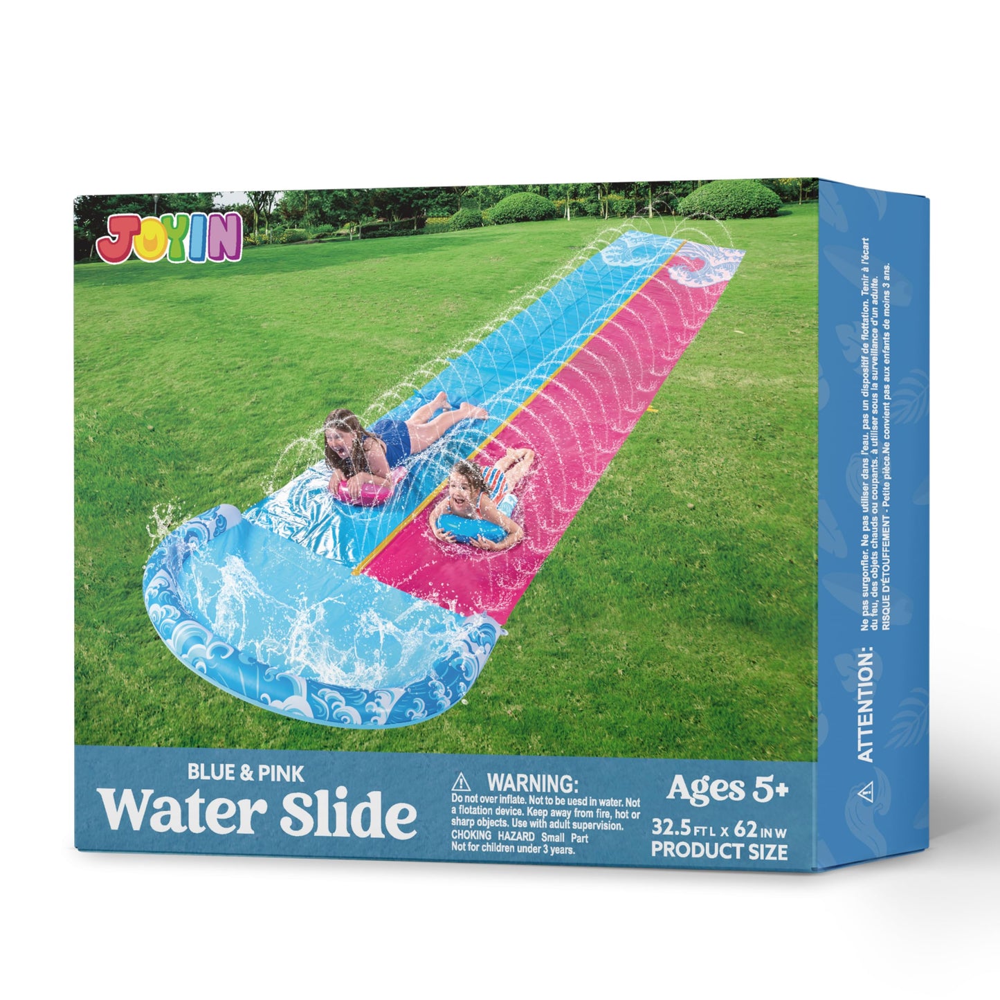 JOYIN 685cm Water Slides and 2 Bodyboards, Lawn Waterslides Summer Water Toy with Build in Sprinkler for Backyard Outdoor Water Fun for Kids Adults