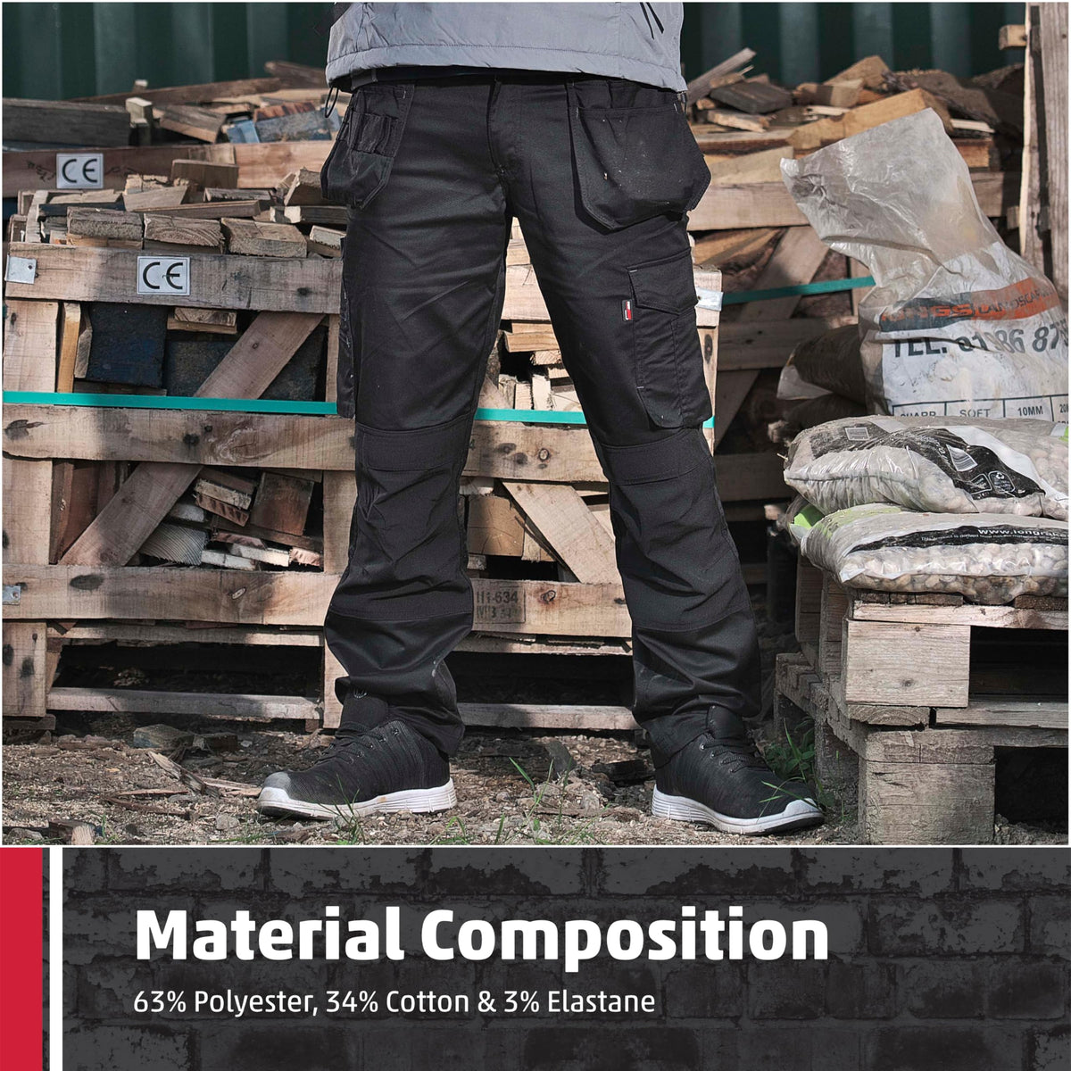 TuffStuff - Proflex Work Trousers - Heavy-Duty Tradesman Trousers with Knee Pad Pockets & Tuck-Away Holster Pockets - 260gsm Full Stretch Fabric, Slim Fit Design