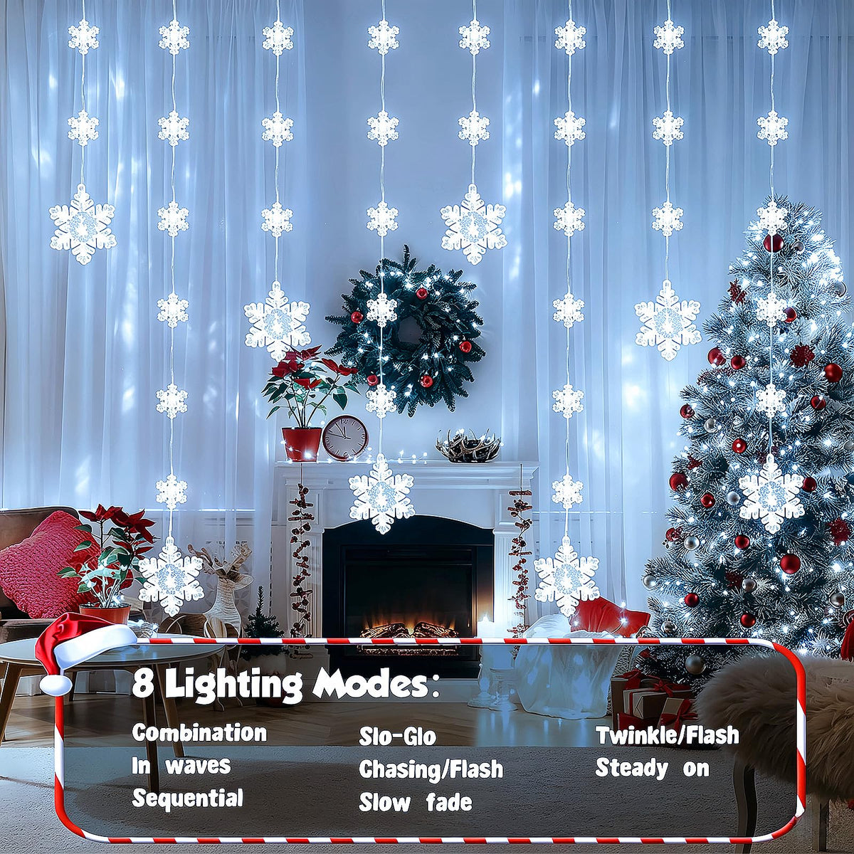 Christmas Star Window Lights, 2M 48 Stars 80 LED Curtain Fairy Lights with Remote, Timer, 8 Modes, Dimmable, USB Powered String Lights for Window, Bedroom, Party, Christmas Decorations