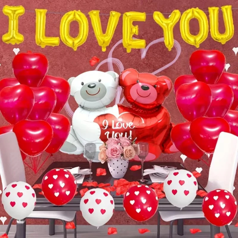 Valentine's Day Foil Balloon Set I Love You Letter Heart-Shaped Balloon Bear Anniversary Valentine's Day Romantic Air Globos