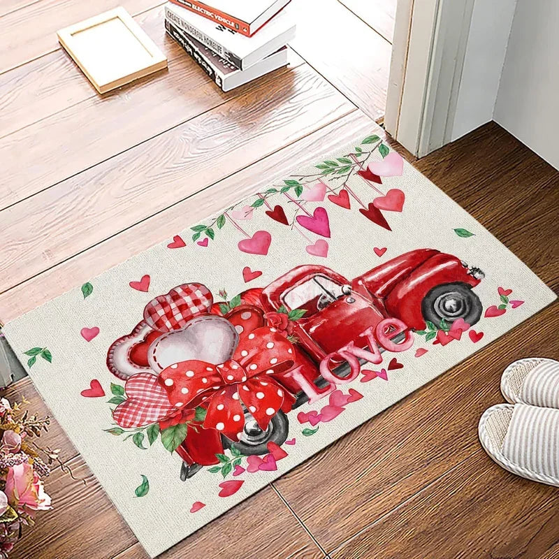 VIKAMA Valentine's Day Dwarf Crystal Velvet Festive Carpet Easy To Care For Washable Entry Door Mat Bathroom Foot Mat Home Decor