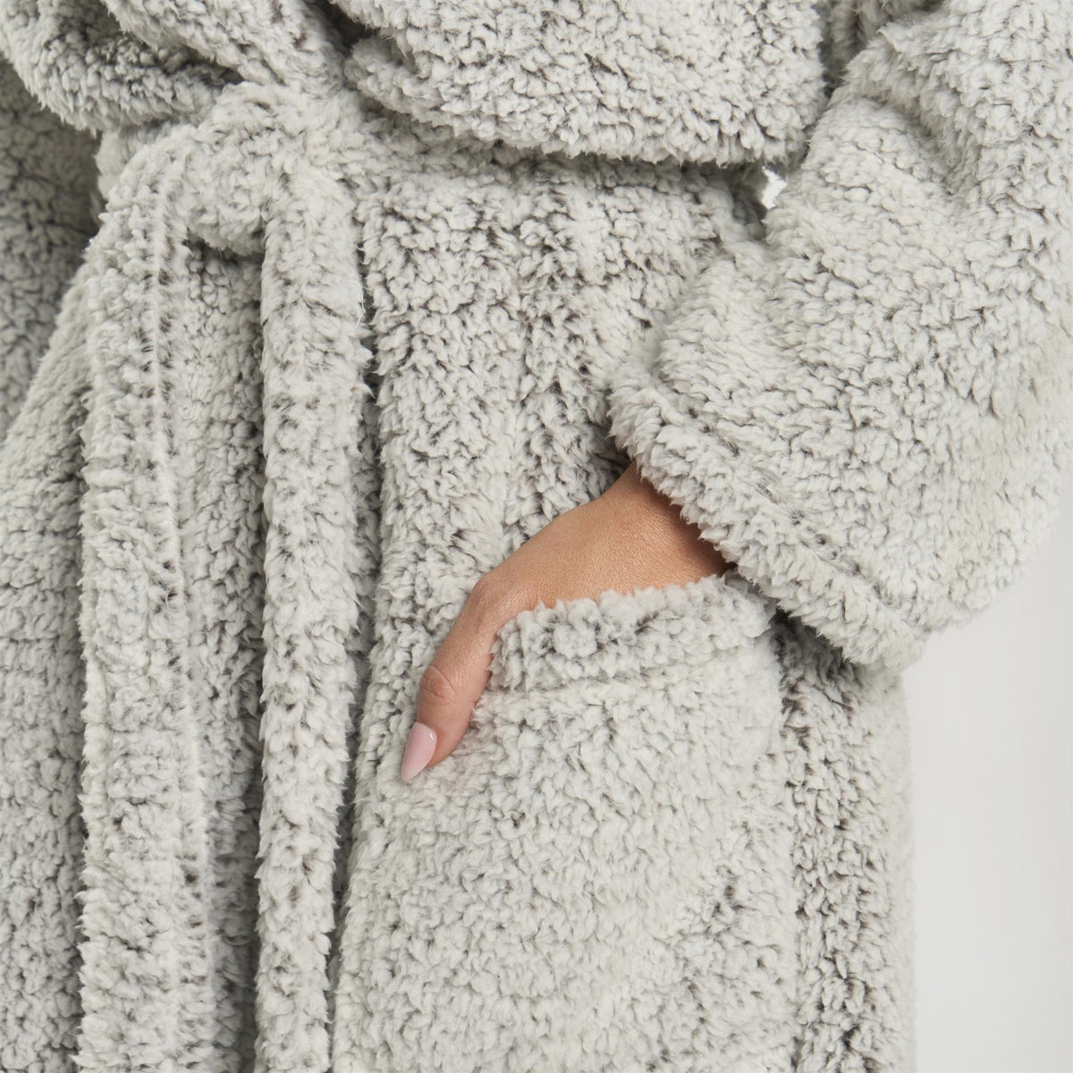 OHS Teddy Marl Fleece Soft Adults Dressing Gown Unisex Full-Length Robe