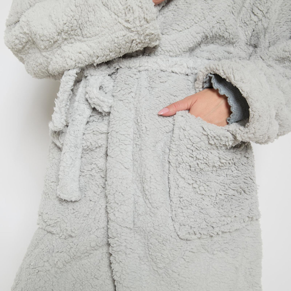 OHS Braided Fleece Dressing Gown Robe Womens Supersoft Hooded PJ Loungewear