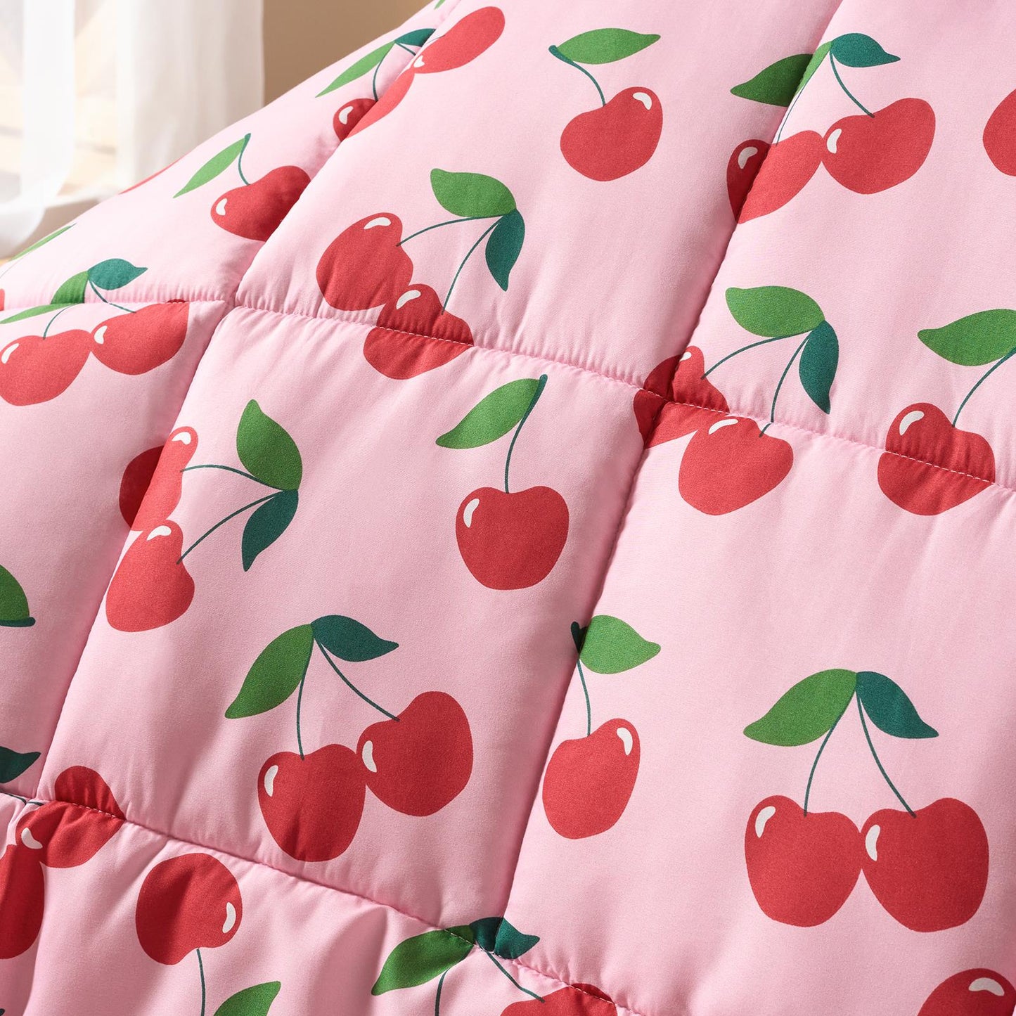 OHS Frill Edge Coverless 7.5 Tog Duvet Cherries Bedding Set with Pillowcase