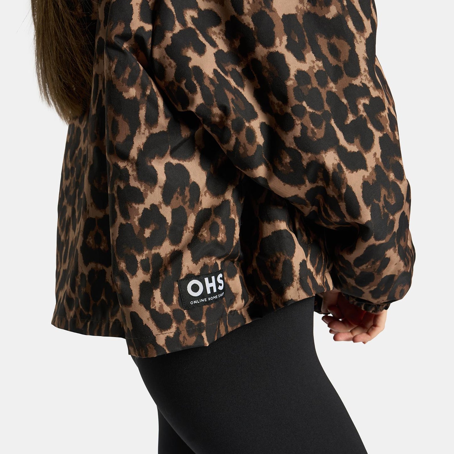 OHS Drying Changing Robe Leopard Sherpa Water Resistant Cropped Jacket