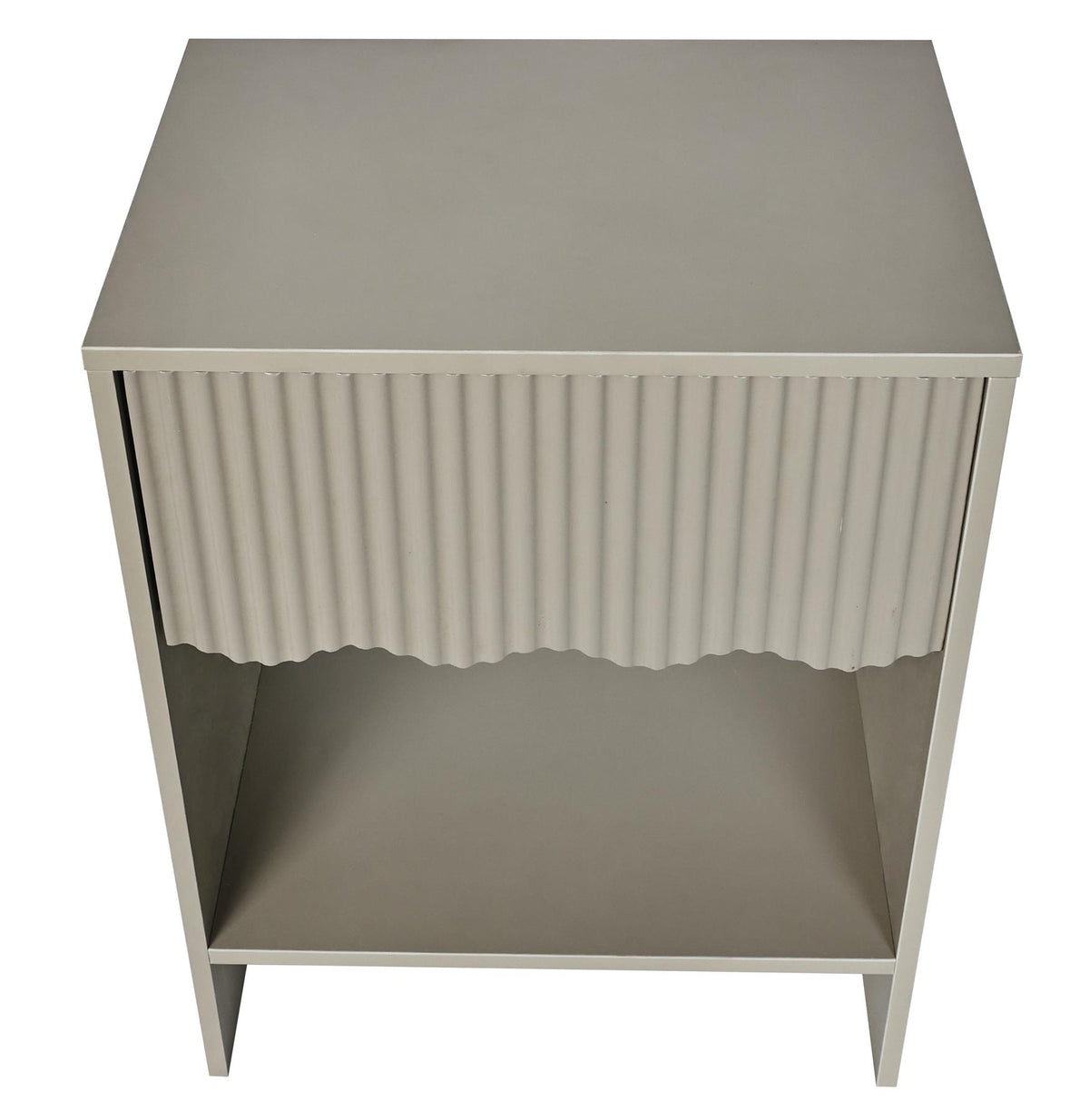 OHS Scallop Bedside Ribbed Wood Nightstand 1 Drawer Storage Unit End Table