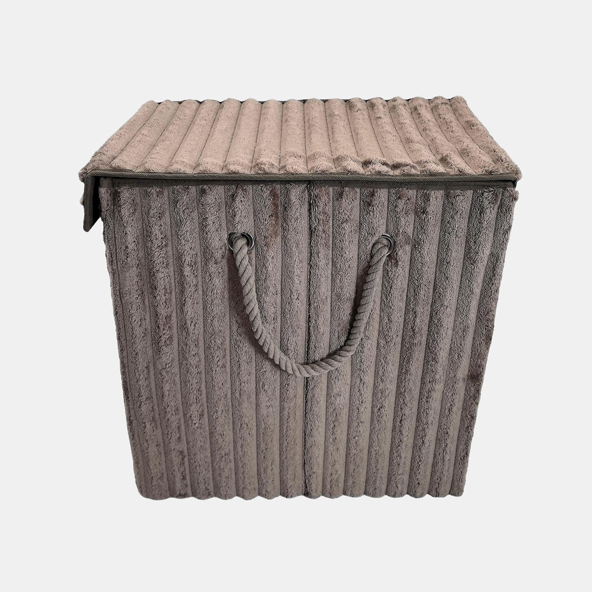 OHS Ribbed Laundry Basket with Lid Foldable Hamper Bag Washing Bin Storage