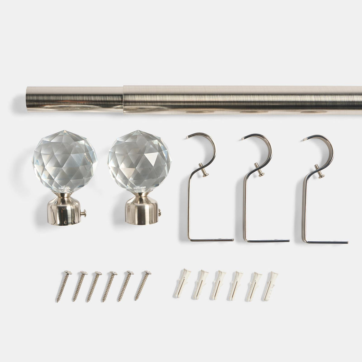 OHS 120-200cm Curtain Pole Extendable Metal 28mm Ball Trumpet Twist Finnials