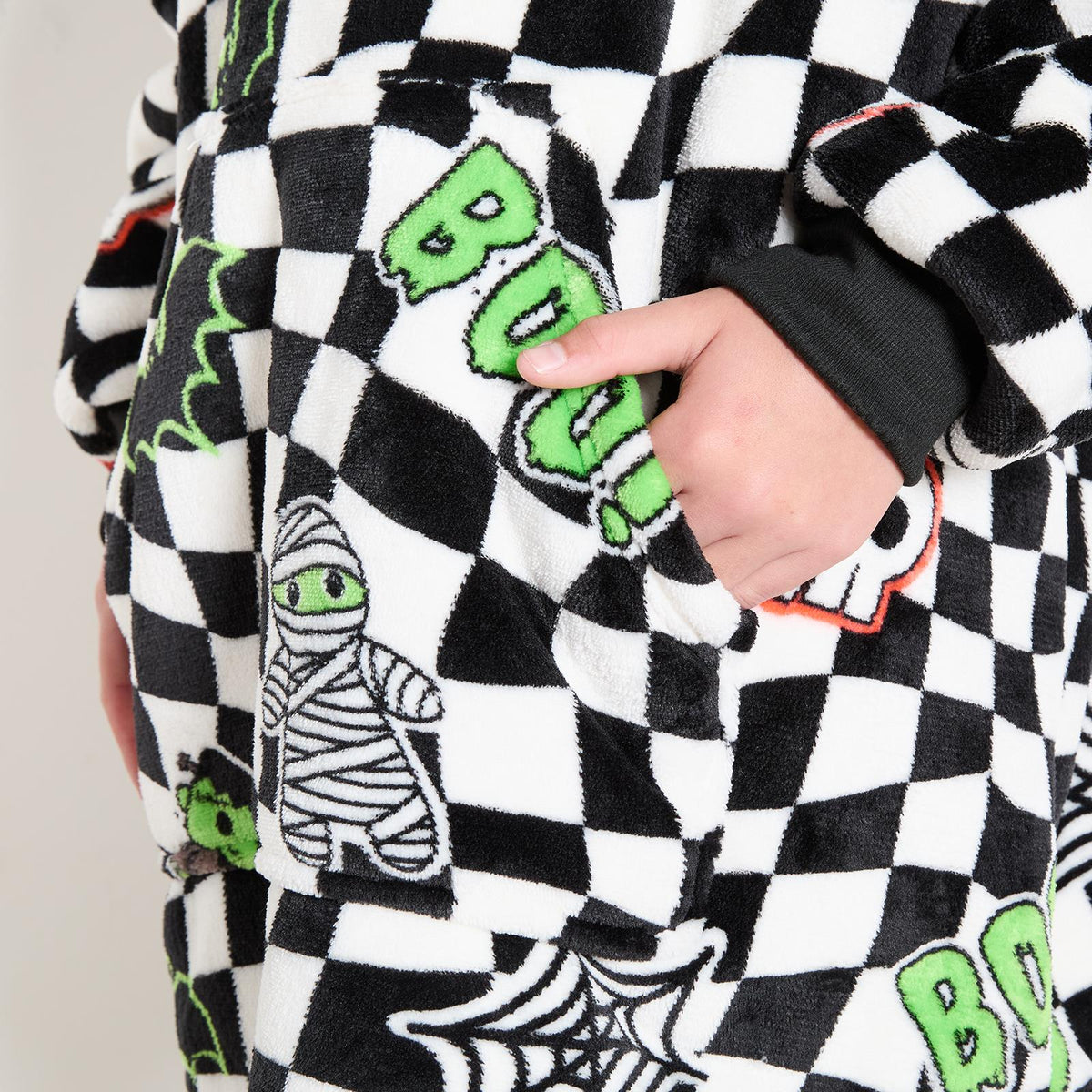 OHS Kids Hoodie Blanket Halloween Prints Sherpa Lined Wearable Throw