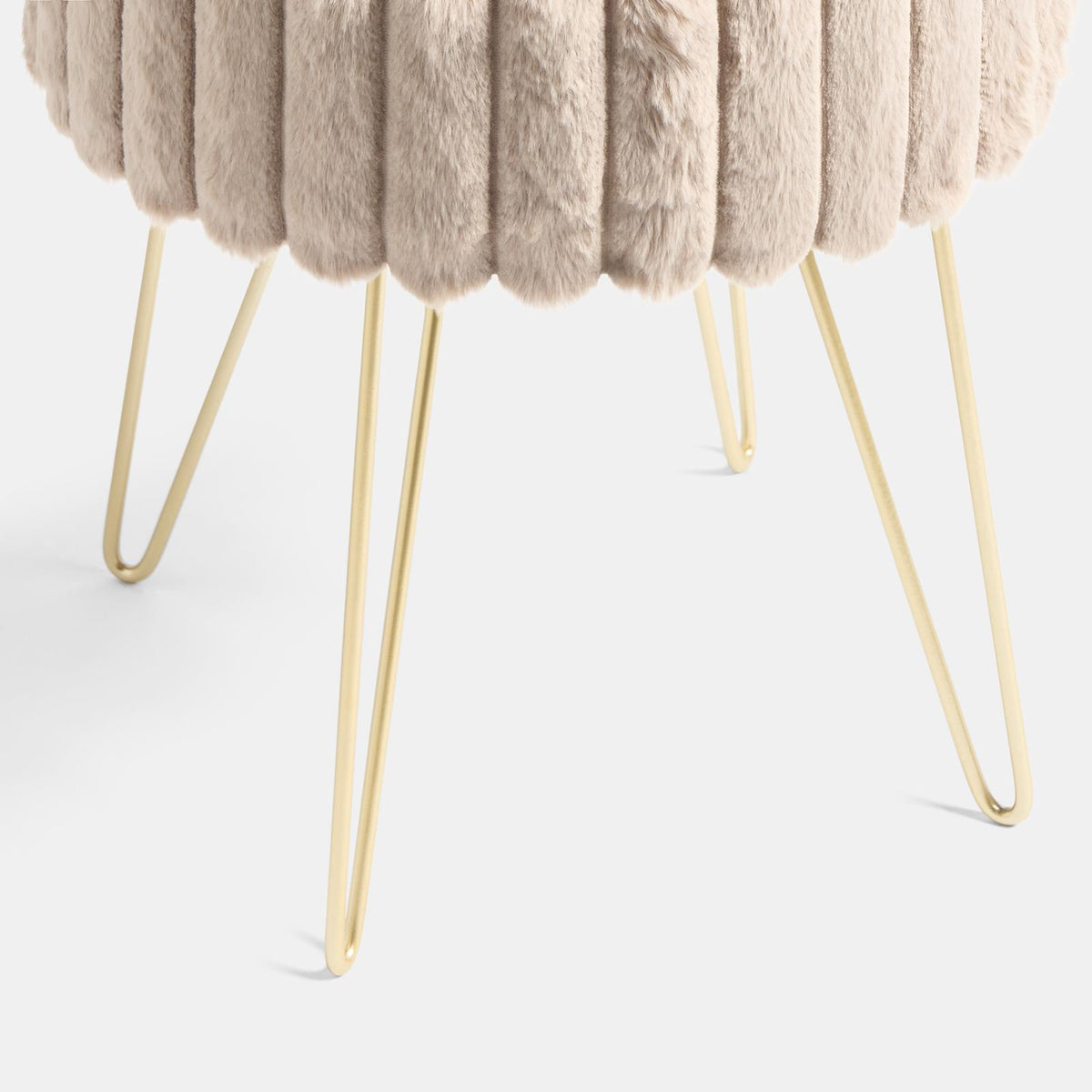 OHS Faux Fur Stool Hairpin Ribbed Fleece Round Vanity Seat Foot Rest Chair