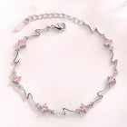 925 Sterling Silver Crystal Stone Linked Charm Bracelet Women Jewellery Gift UK