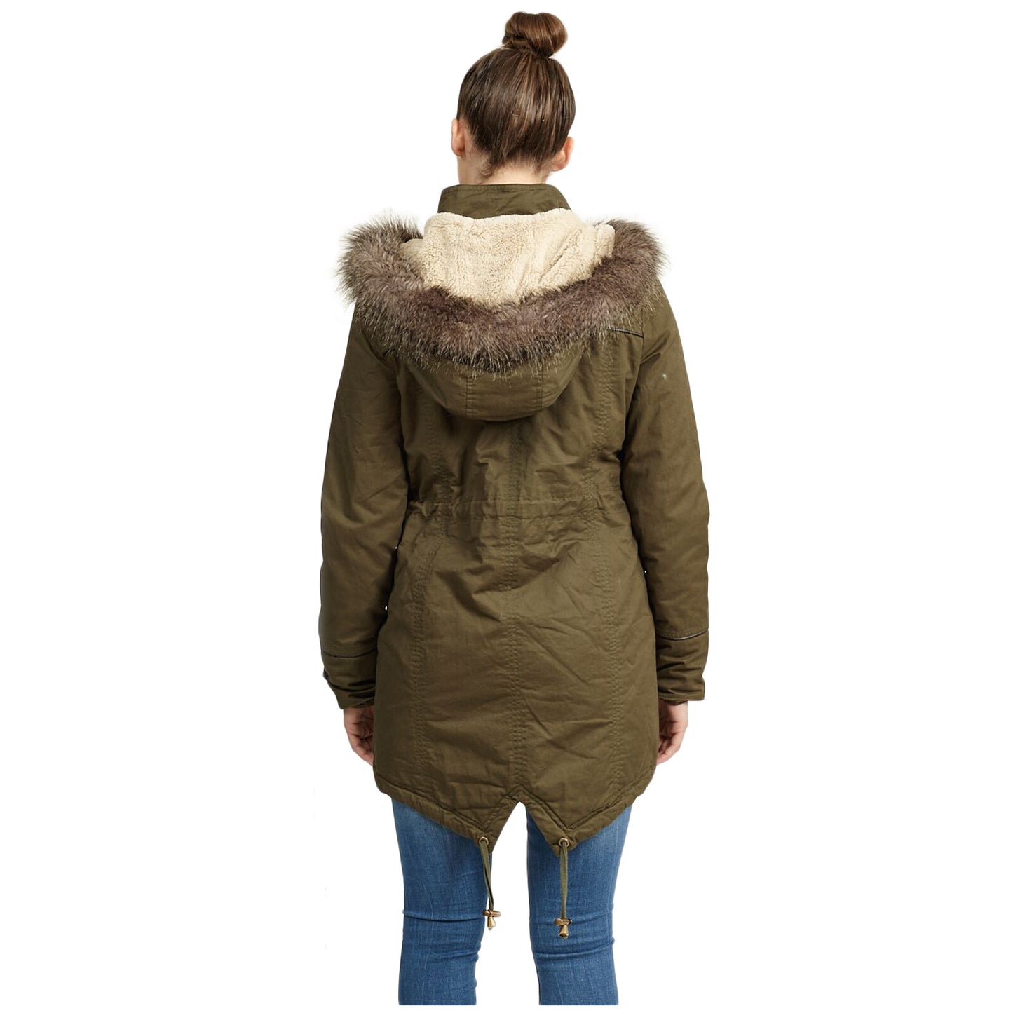 BRAVE SOUL WOMENS PADDED PARKA COAT FUR HOOD FISHTAIL MILITARY WINTER JACKET TOP