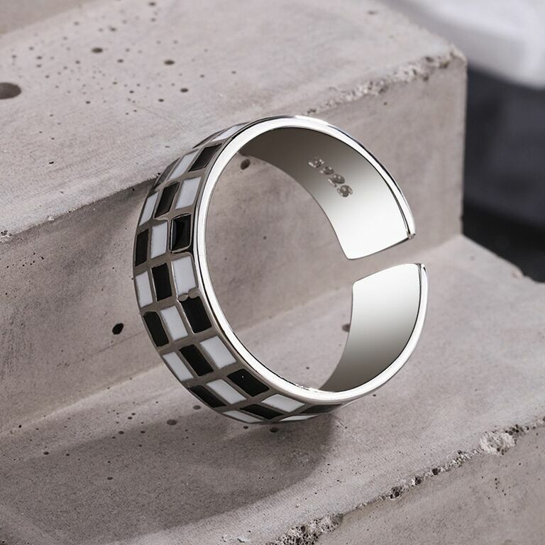 925 Sterling Silver Checkerboard Heart Adjustable Ring Jewellery Women Gift UK