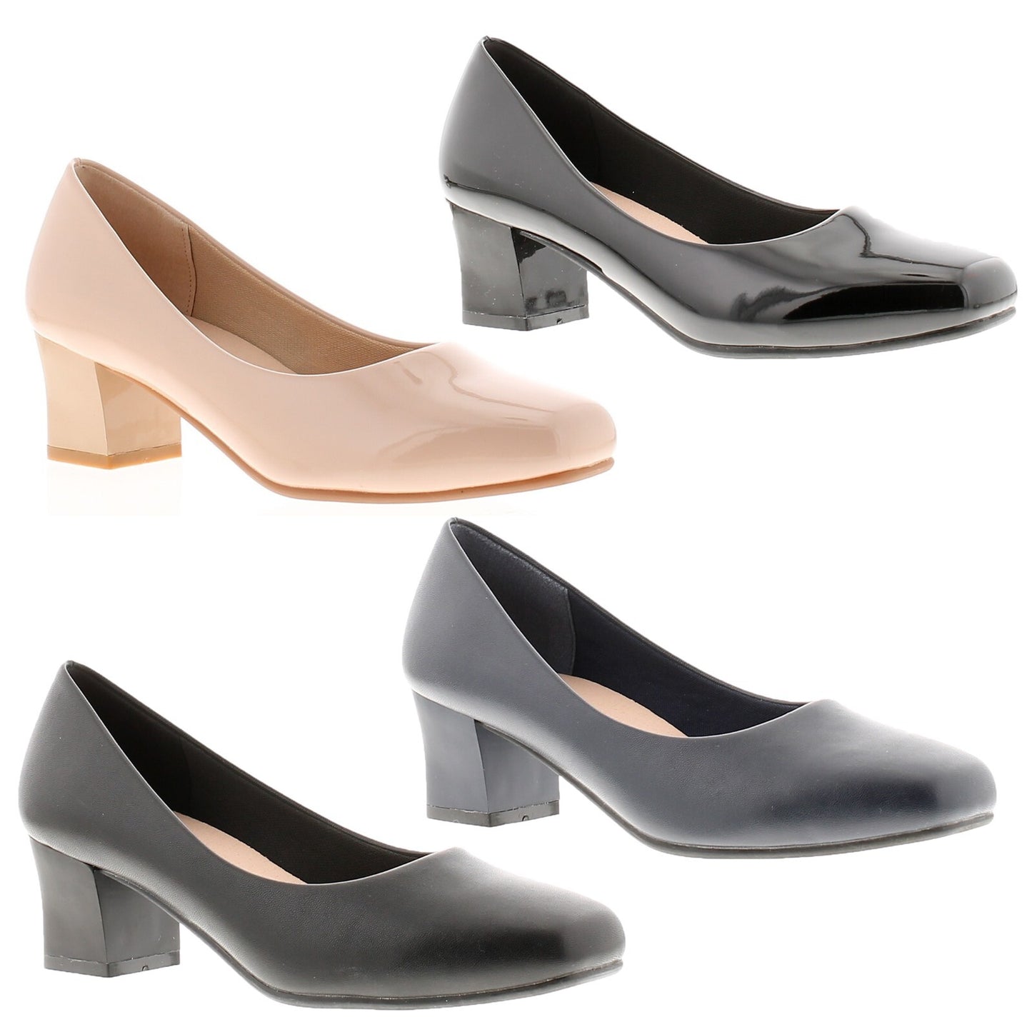 Ladies Court Shoes Wide Fit Mid Block Heel Casual Formal Office Work Footwear