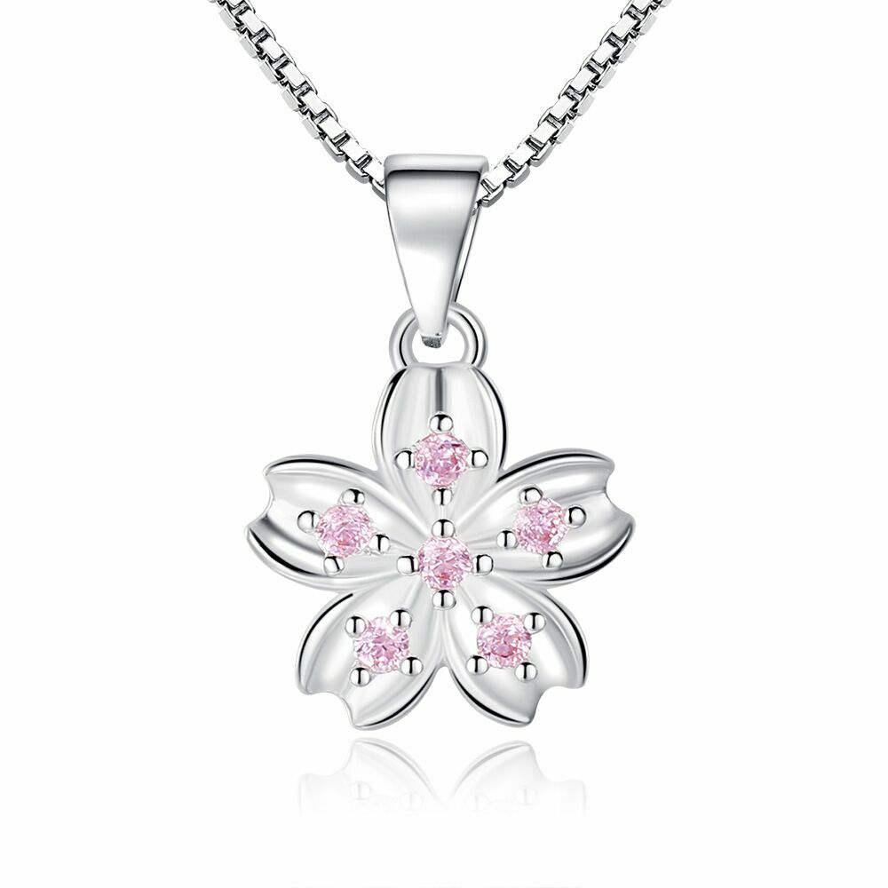 925 Sterling Silver Beautiful Flower Pendant Chain Necklace Womens Jewellery Gif