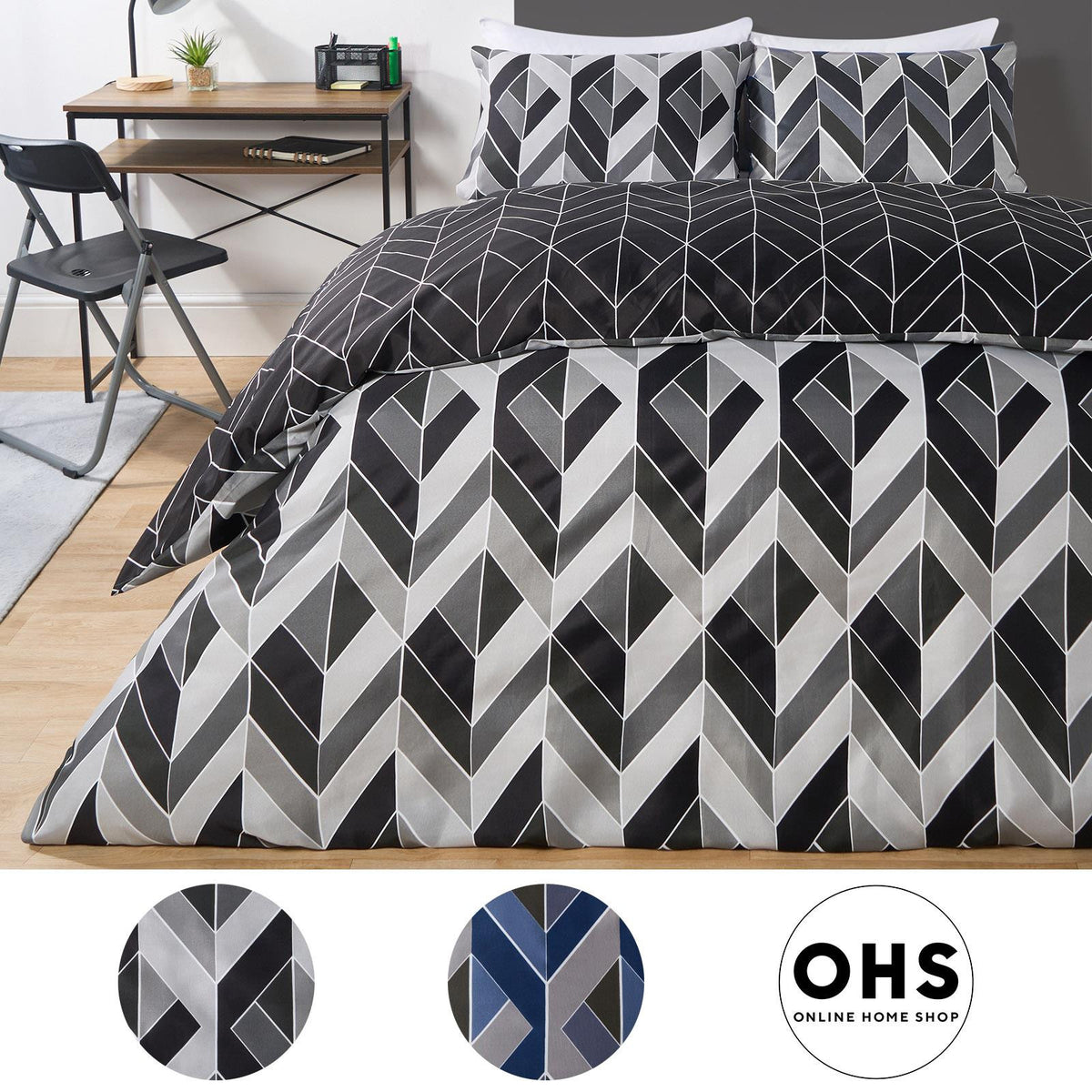 Geo Duvet Cover Bedding Set Pillowcase Reversible Quilt Soft Chevron Double King