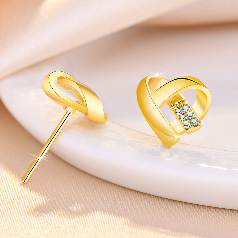 Women Girls Crystal Love Heart Stud Earrings 18K Gold Plt Jewellery Gift UK