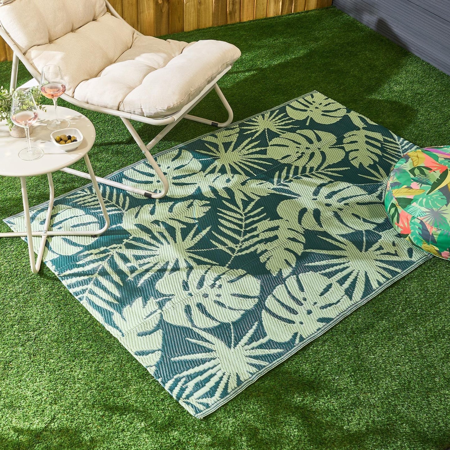OHS Palm Print Garden Rug Outdoor Waterproof Area Mat Patio Decor