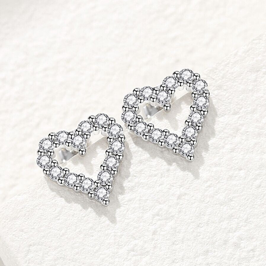 Womens Girls 925 Sterling Silver Crystal Heart Stud Earrings Jewellery Gift UK