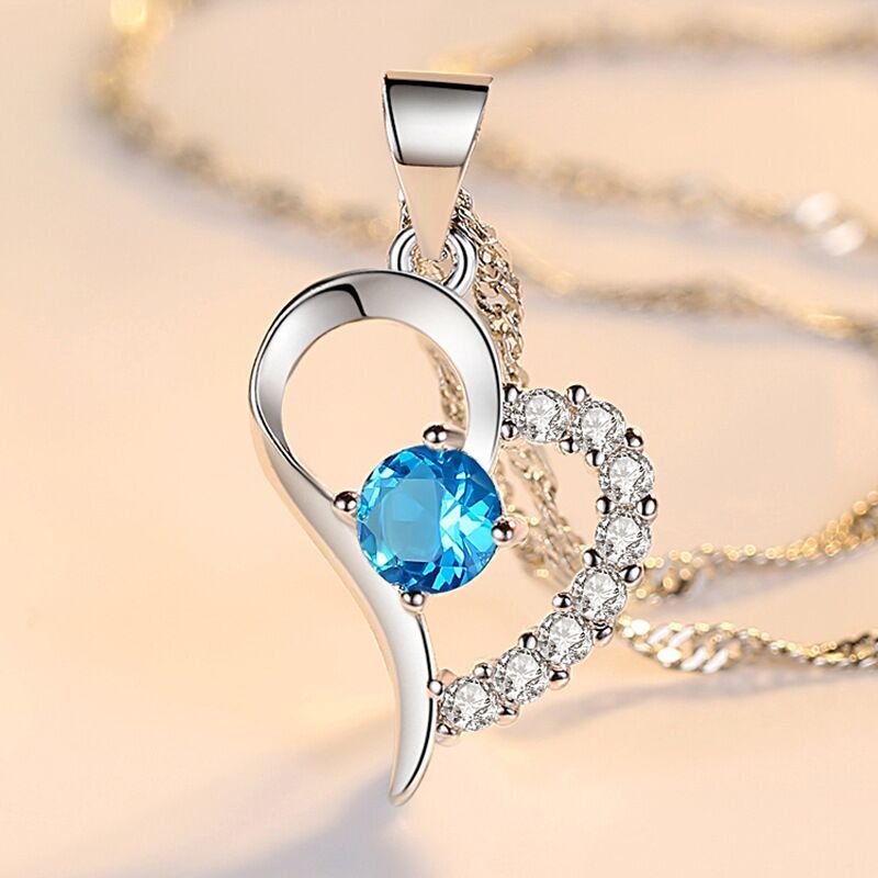 Women Crystal Heart Pendant Chain Necklace 925 Sterling Silver Jewellery Gift UK