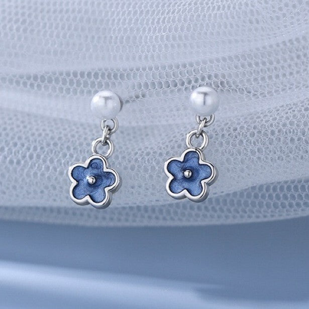 Women 925 Sterling Silver Flower Pearl Dangle Drop Stud Earrings Jewellery Gift
