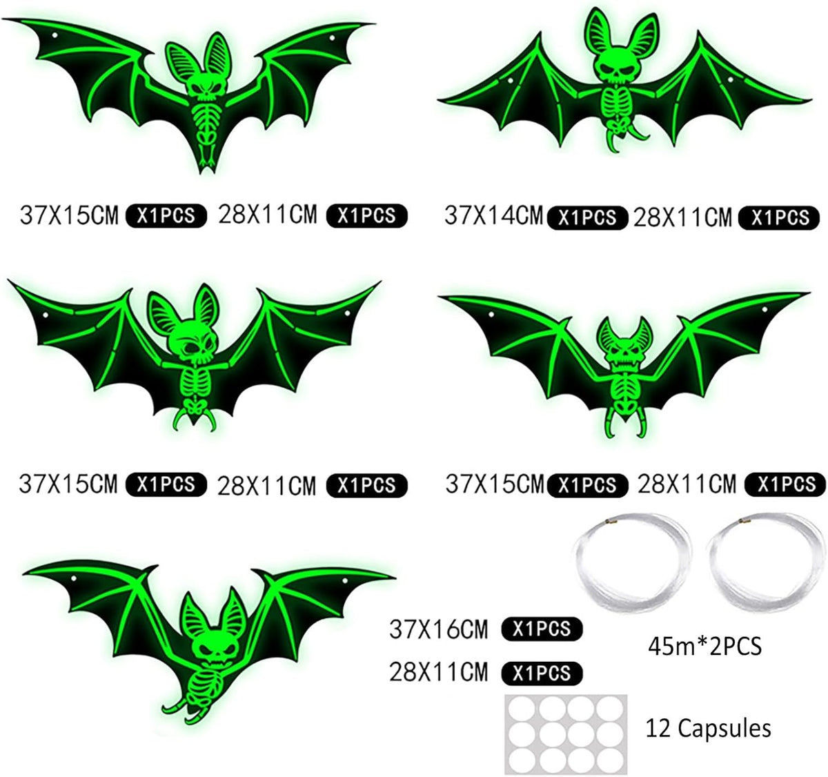 10Pcs Hanging Bats Halloween Decorations Outdoor - Large Flying Plastic Bats UK