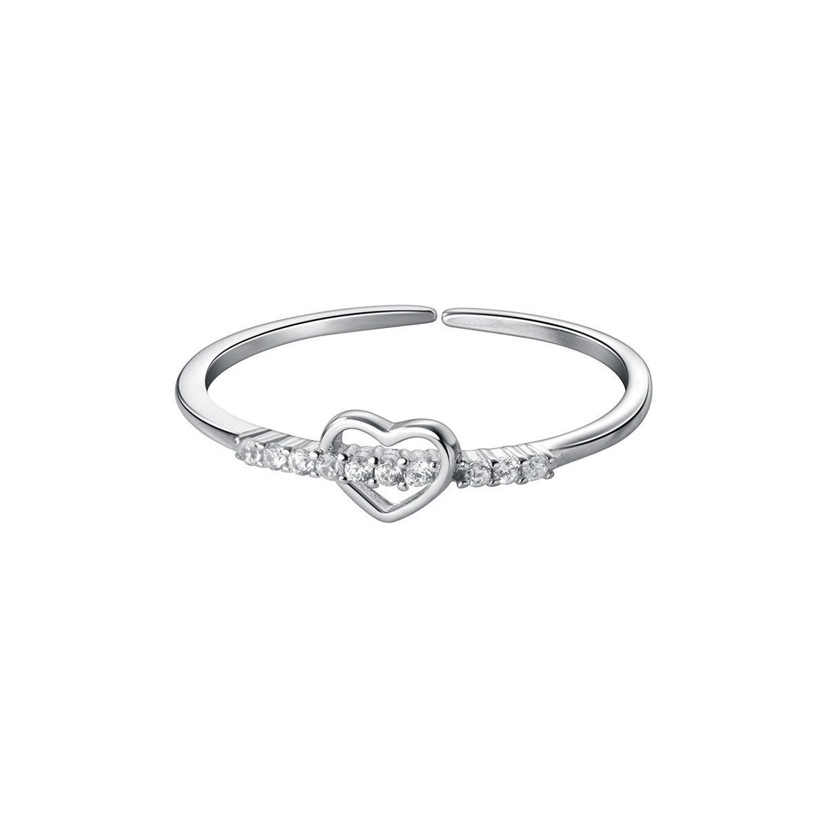 Women Girls 925 Sterling Silver Crystal Heart Adjustable Ring Jewellery Gift UK