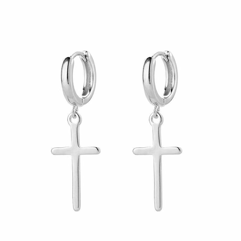 925 Sterling Silver Cross Dangle Hoop Earrings Women Girls Jewellery Gift
