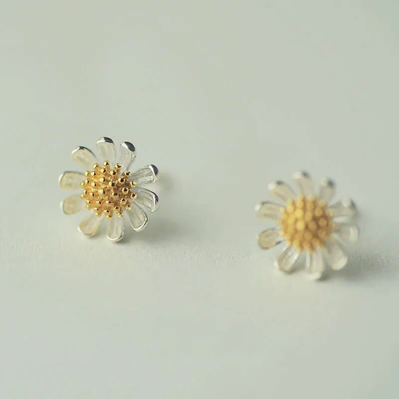 Women Sun Flower Pendant Necklace Stud Earrings Ring 925 Sterling Silver