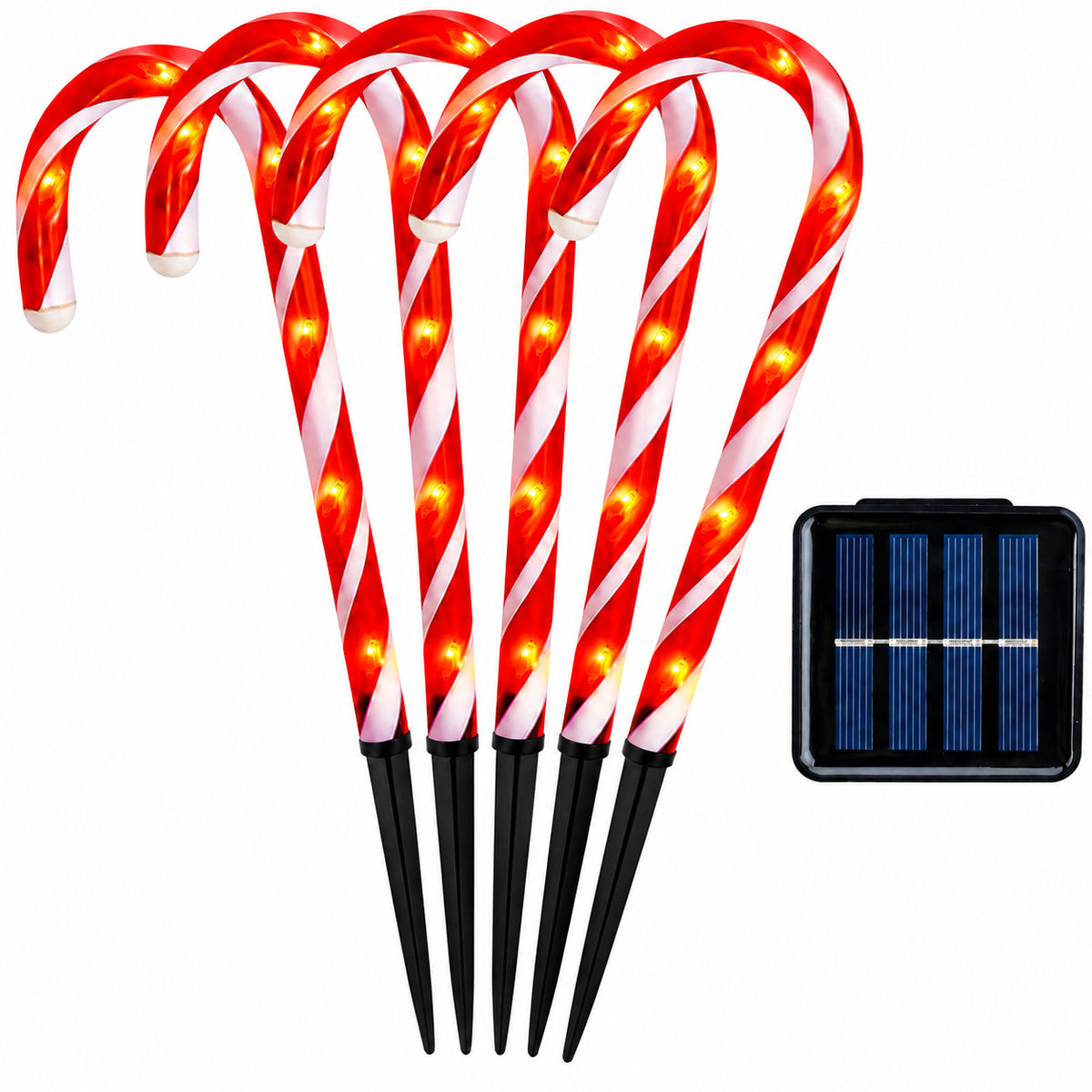 5PCS SOLAR CANDY CANE CHRISTMAS DECORATION OUTDOOR GARDEN PATHWAY STAKE LIGHT