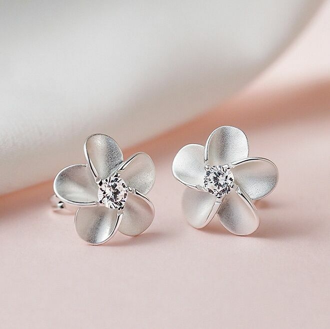 Women Crystal Flower Pendant Necklace Stud Earrings 925 Sterling Silver Jeweller