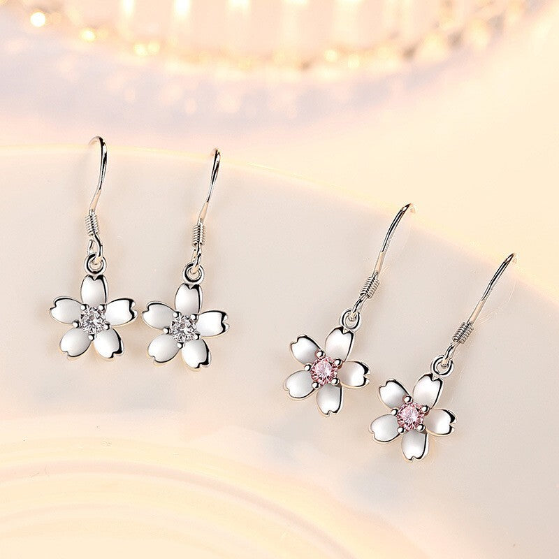 Women Girls 925 Sterling Silver Crystal Flower Drop Hook Earrings Jewellery Gift