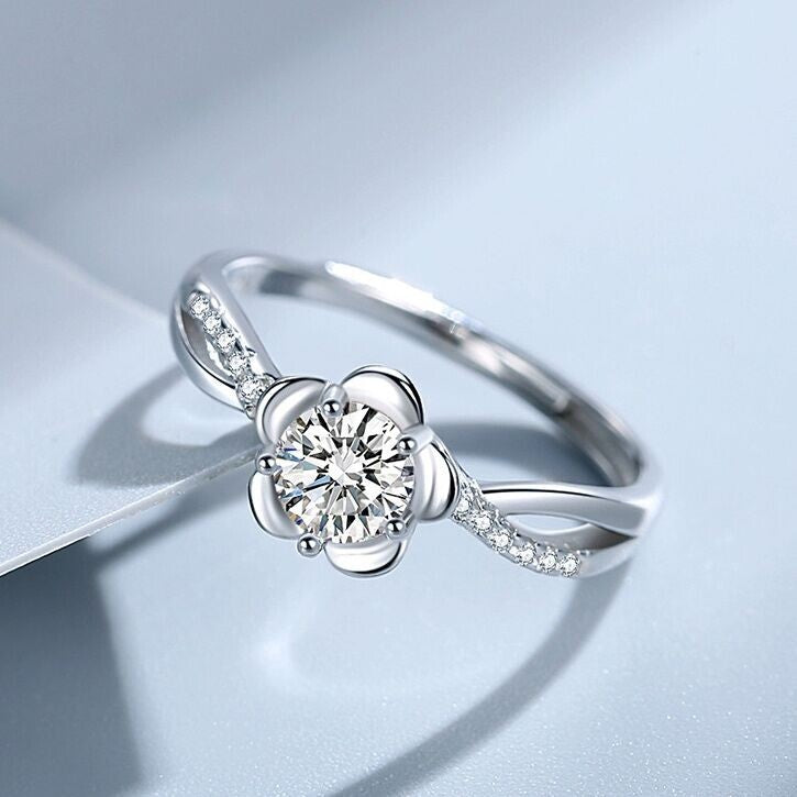 925 Sterling Silver Beautiful Flower Adjustable Ring Women Girls Jewellery Gift
