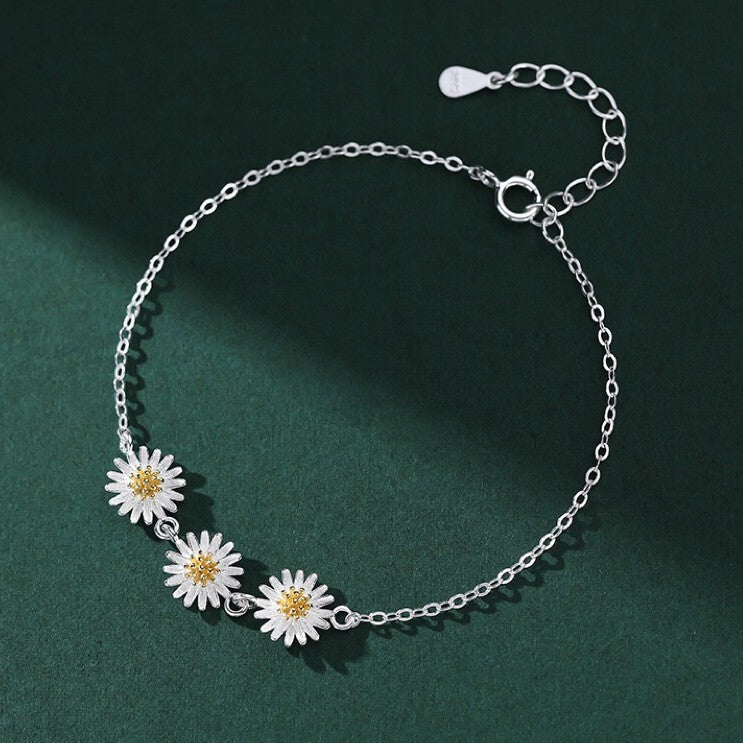 925 Sterling Silver Beautiful Flower Linked Charm Bracelet Women Girls Jewellery