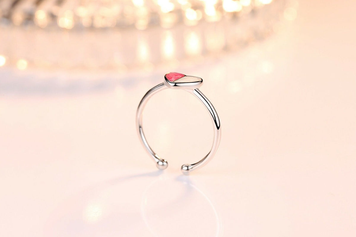 Womens Girls Colourful Heart Adjustable Ring 925 Sterling Silver Valentines Gift
