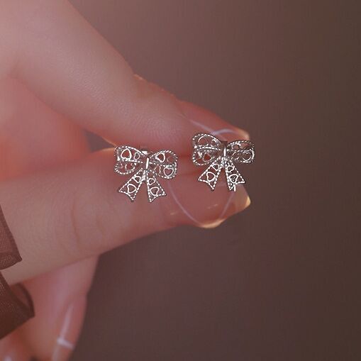 925 Sterling Silver Bow Tie Heart Stud Earrings Jewellery Women Girls Gift UK