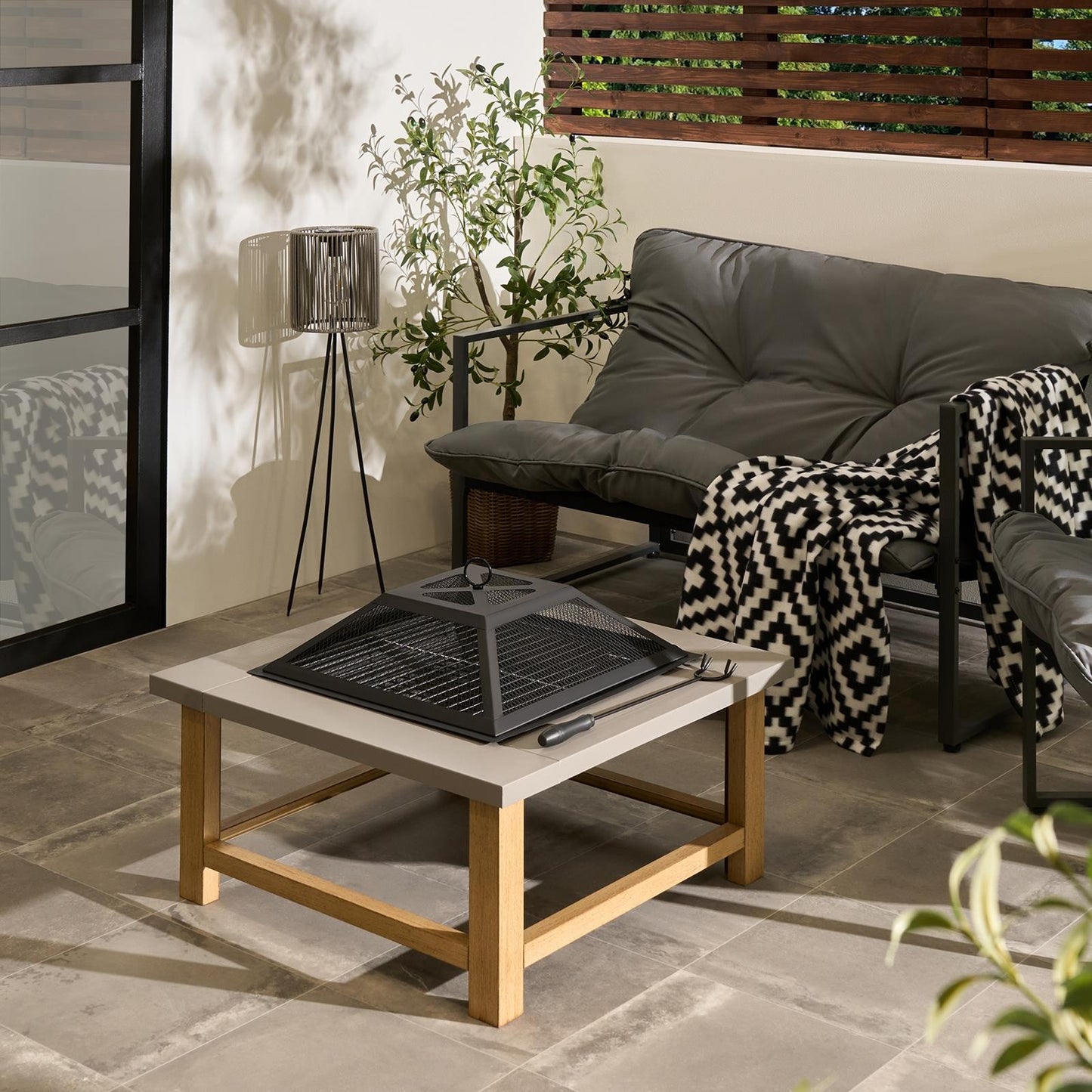 OHS Square Garden Firepit Table with Cover Poker Outdoor Furniture