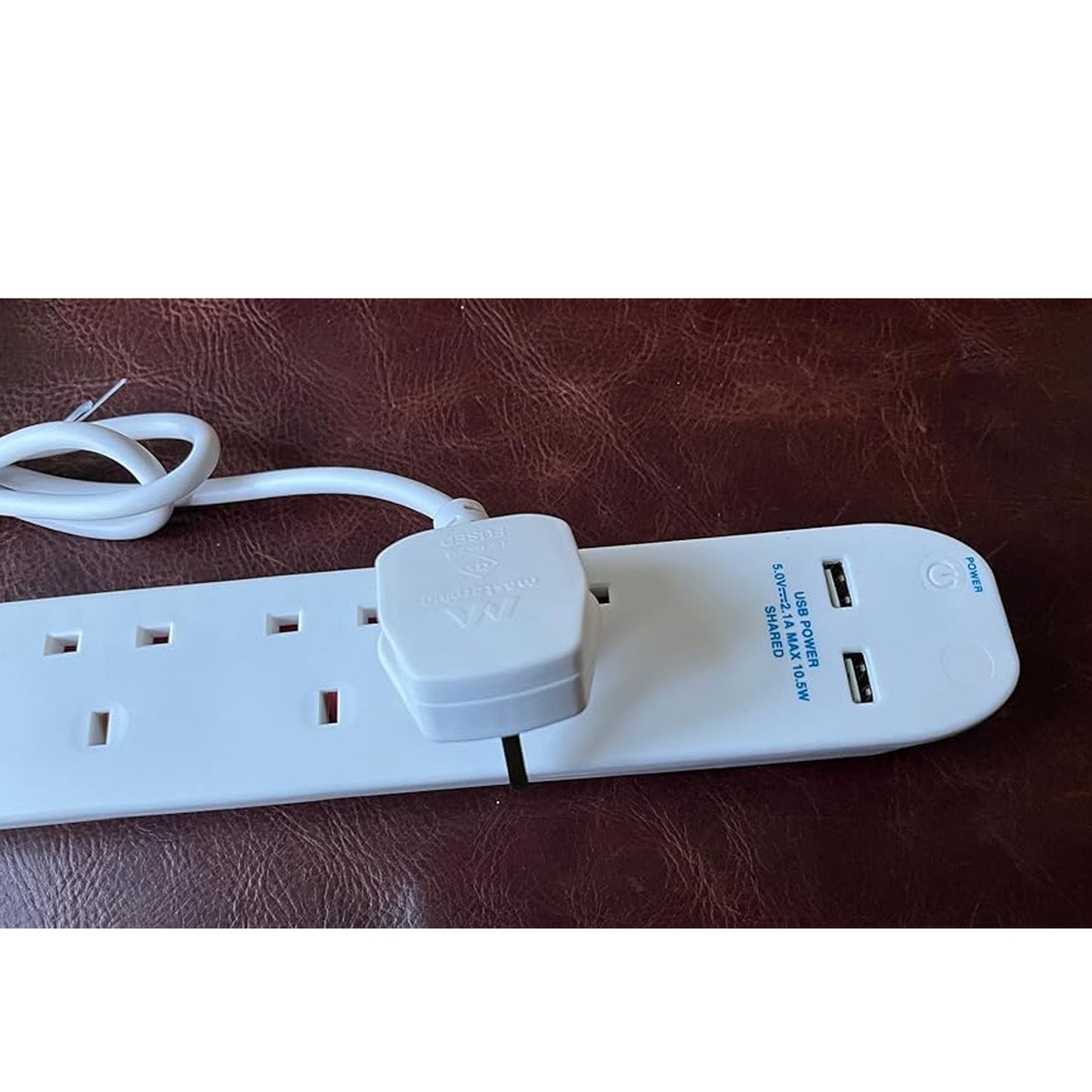 Masterplug 6 Socket Gang Extension Lead with 2 USB Ports 1m Cable 13A White