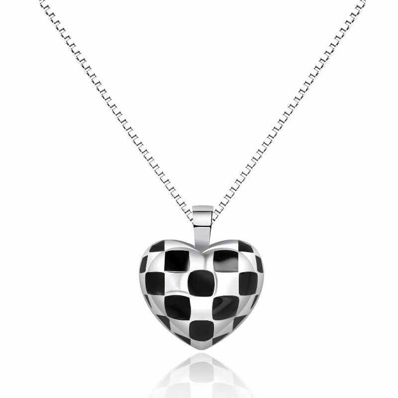 925 Sterling Silver Checkerboard Heart Pendant Necklace Women Jewellery Gift UK