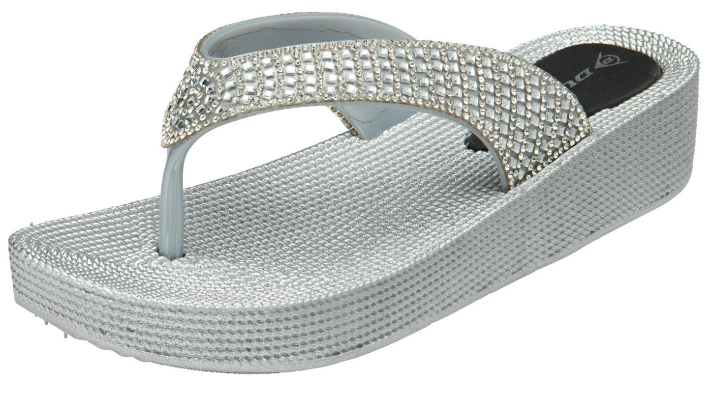 Dunlop Women's Low Wedge Slip-On Flip Flops ? Comfortable Summer Beach Sandals