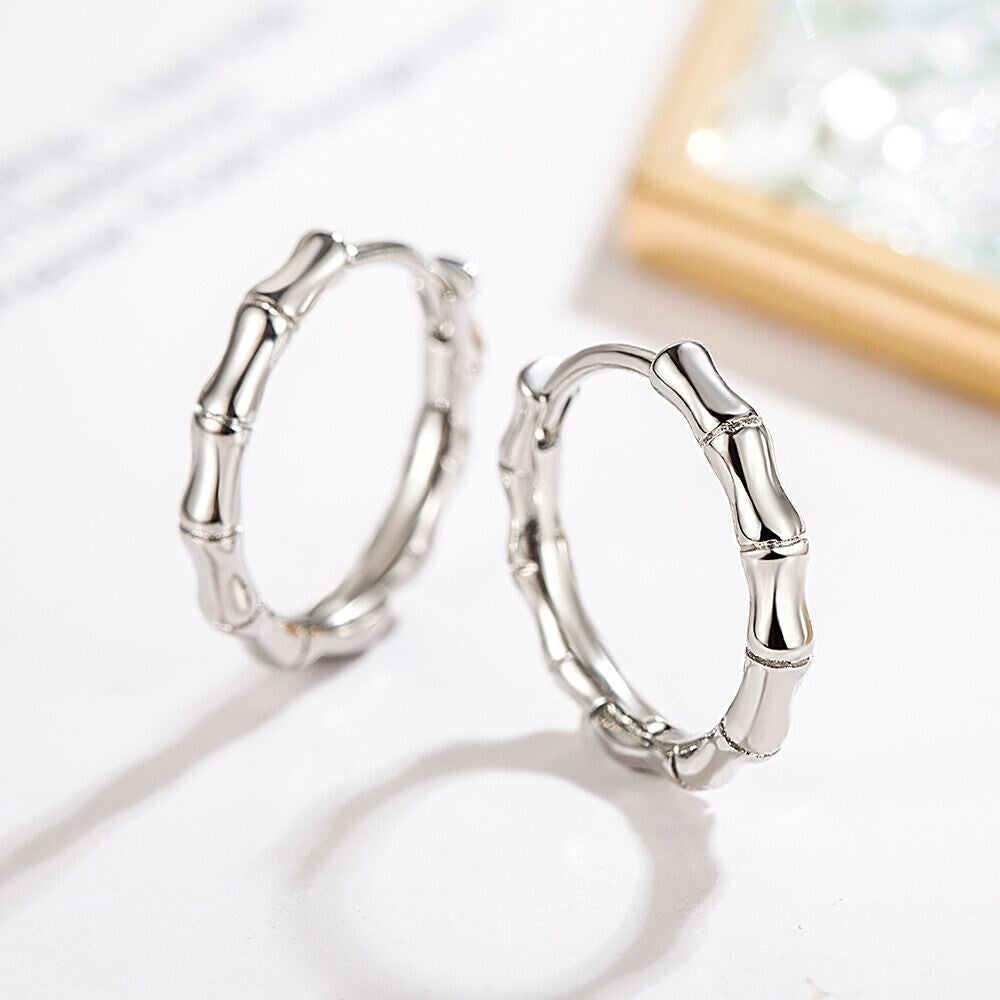 Womens Girls 925 Sterling Silver Bamboo Hoop Earrings Jewellery Gift UK