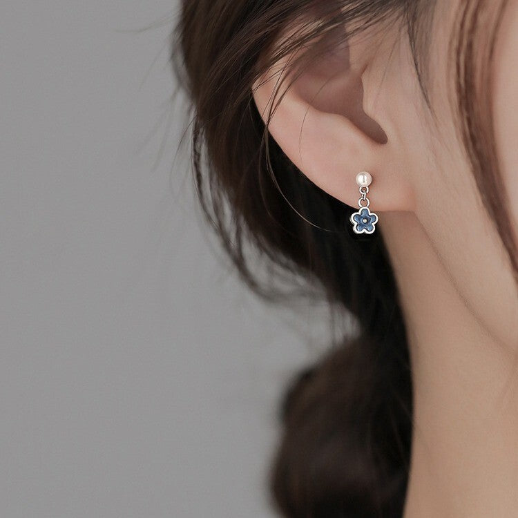 Women 925 Sterling Silver Flower Pearl Dangle Drop Stud Earrings Jewellery Gift