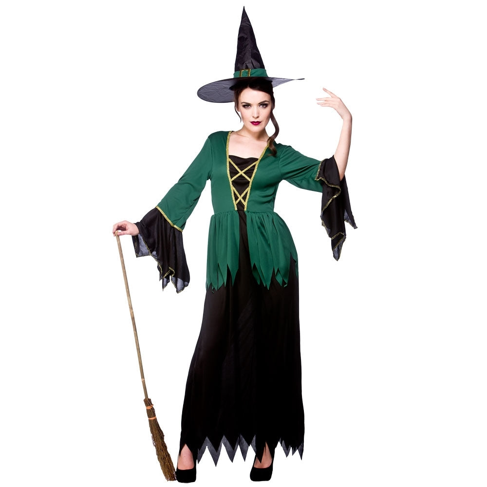Ladies GREEN WITCHES of Eastwick Fancy Dress Halloween Spooky Costumes Size 8-24